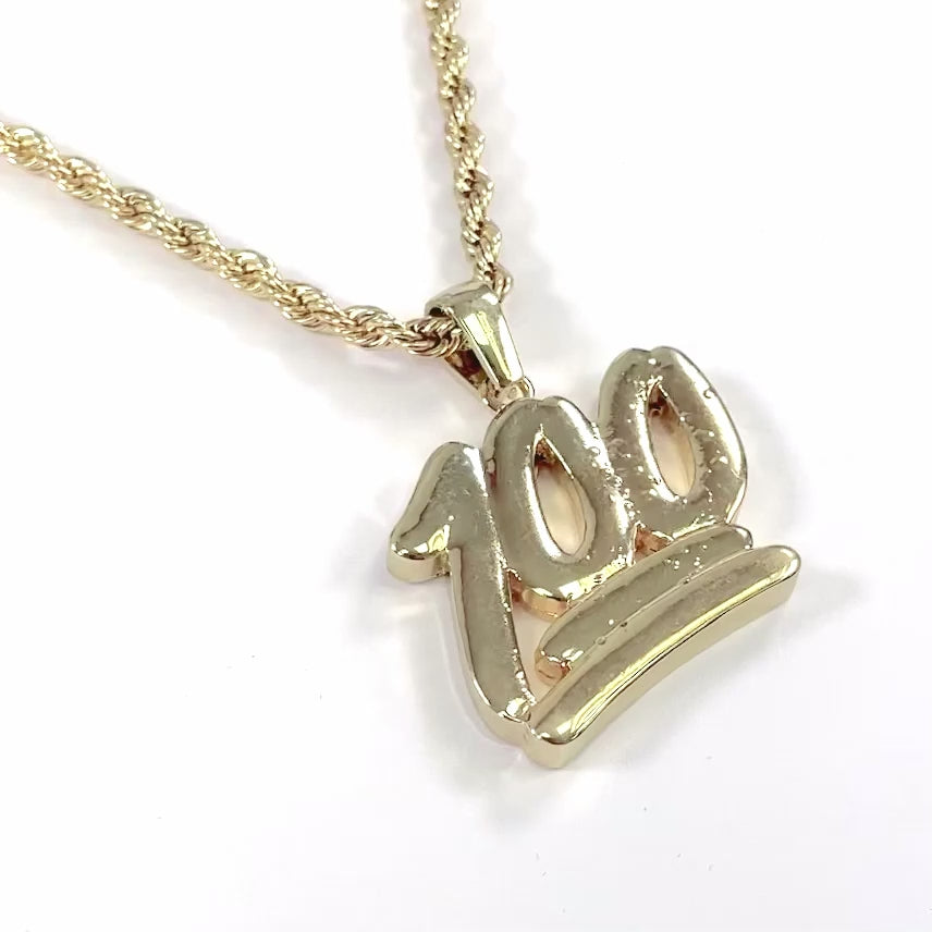 100 Emoticon 1¾" Pendant with Chain Necklace - Gold Plated Stainless Steel