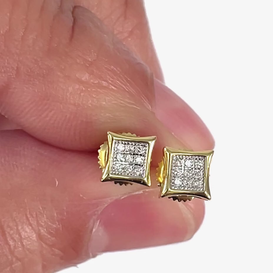 Iced Out Square 5mm Earrings Yellow Gold Sterling Silver