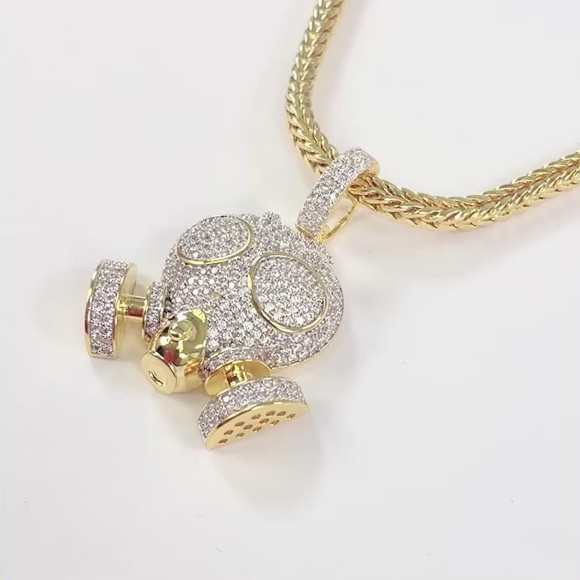 Gas Mask 1½" Pendant with Chain Necklace - Gold Plated Stainless Steel