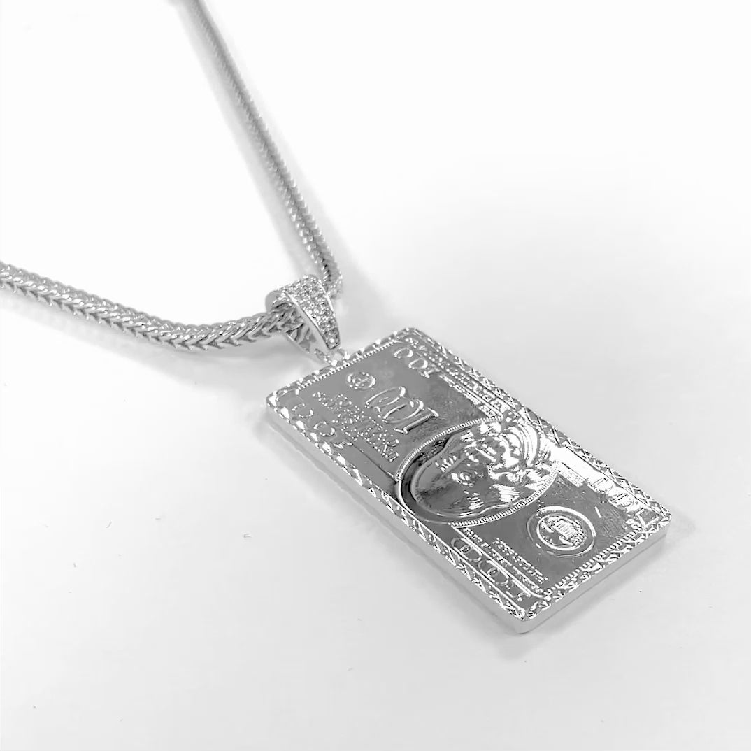 Big Money Benjamin 2" Pendant with Chain Necklace - Stainless Steel